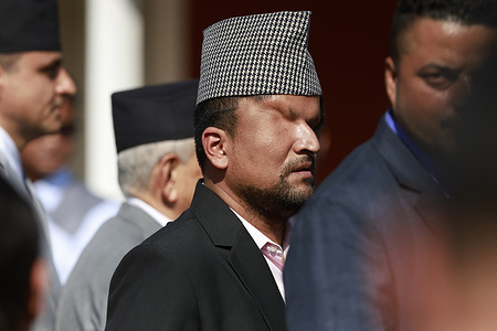 Member of Parliament ,Ramesh Prasai attends the oath-taking ceremony of the newly appointed Speaker of the House of Representatives Dol Prasad Aryal at Sheetal Niwas, the President’s residence.