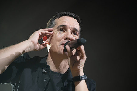 Jorge Ruiz Flores, the singer from the group Maldita Nerea performs during a concert at Movistar Arena in Madrid.