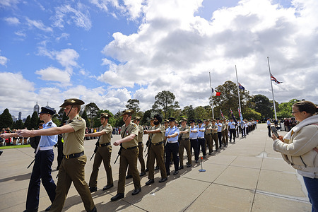 Members of the Tri Service half Guard are seen during a Remembrance Day service at the Shrine of Remembrance. Thousands gathered at the Shrine of Remembrance in Melbourne to mark Remembrance Day, honoring Australian service members who lost their lives in wars and conflicts. The annual ceremony includes moments of silence, wreath-laying, and tributes to veterans, reflecting on the sacrifices made for peace and freedom.