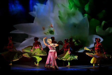 Artists perform in the roles of Sita (C), the wife of Hindu god Rama in the 'Ramlila,' a 10-day enactment of the life of Hindu deity Rama which culminates in the festival of Dussehra, organised by Shriram Bharatiya Kala Kendra. The 10 days are also known as the Vijayadashami celebration, at the end of Navratri every year. The day marks Lord Ram's defeat over the evil king of the demons, Ravana.
