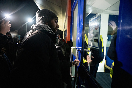 Pro-Palestinian activists attempt to enter HMP Bronzefield Prison in support of the Filton 24 who are currently on hunger strike but are locked out by prison guards. Pro-Palestinian supporters marched to the prison in Surrey in support of the Palestine Action Filton 24 Hunger Strikers. Bronze field prison is where Qesser Zuhrah one of the first Palestine Action activists to go on hunger strike is being held on remand awaiting trial.