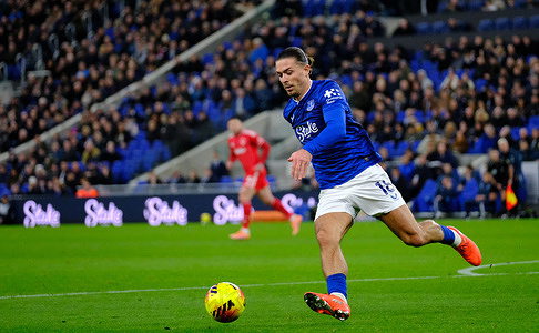 Jack Grealish of Everton seen in action during the Premier league football match between Everton and Nottingham Forest at Hill Dickinson Stadium. Final score Everton 3 : 0 Nottingham Forest