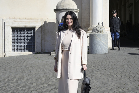 Laura Pausini arrives at the Quirinale to be received by the President of the Italian Republic, Sergio Mattarella, along with the singers of the 2026 Sanremo Italian Song Festival.