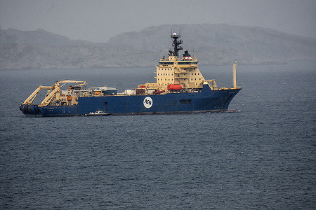 The cable layer Ile de Sein sets off at the French Mediterranean port of Marseille.