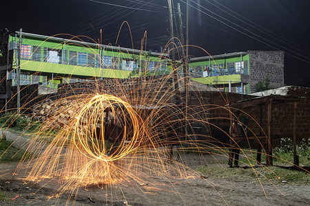 Boys play with fireworks outside their home during the New Year celebrations in Nakuru. While some people went to pray and thank God for the New Year, others partied all night in entertainment spots.