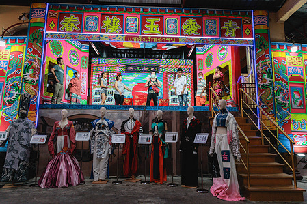Chinese opera performers practicing before performing at Bunsamakhom Shrine in Bangkok's Chinatown. Due to the Bangkok design week 2023, Chinese opera take places in Bangkok's Chinatown with the additional event to connect Thai teenagers to the old community.