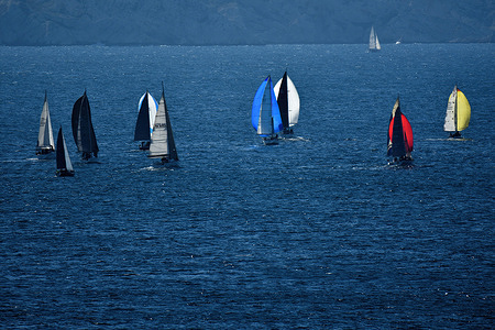 Sailboats are seen during the Estaque Sails Challenge in Marseille.