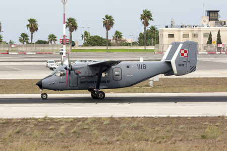 A Poland Navy PZL-Mielec M-28TD Bryza on the runway at Malta international airport. The PZL M28 is a STOL light cargo and passenger plane produced by PZL Mielec as a development of the licence-built Antonov An-28.