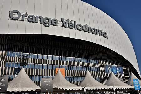 The view of the exterior of Orange Velodrome Stadium in Marseille.