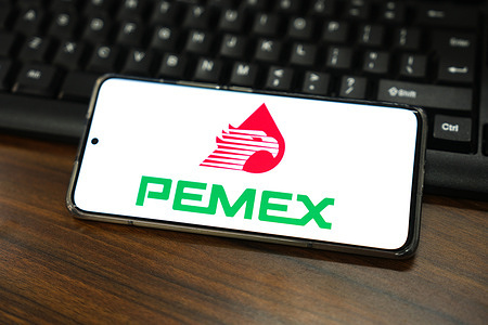 In this photo illustration, a PEMEX logo is displayed on the screen of a smartphone.