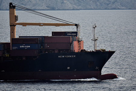 Container Ship Newyorker vessel leaves the French Mediterranean port of Marseille.