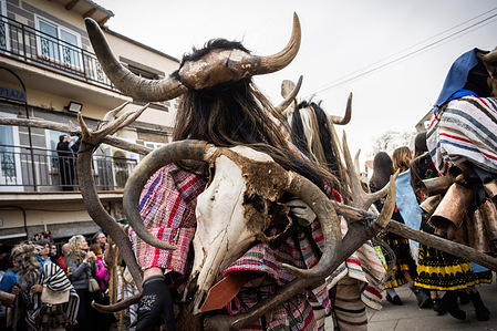 Revelers dressed as Cucurrumachos are seen during the Carnival celebration in Navalosa. In the village of Navalosa, men and women take to the streets dressed in striped blankets traditional to the region and masks covered in animal hair. In tradition, they wear bones, horns, and skulls as part of the ritual of Celtic origin. They called the half-man and half-beast figures the Cucurrumachos of Navalosa.