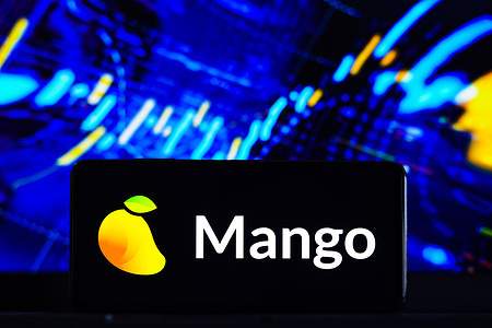 In this photo illustration, the Mango Markets (MNGO) logo seen displayed on a smartphone.
