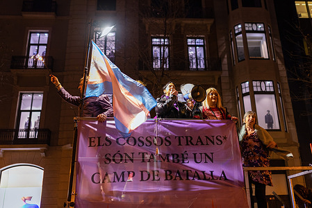 Transgender people are seen during the demonstration. Thousands of people rallied in Barcelona, Spain to celebrate International Women's Day, held every year on 8 March to demand gender equality and to defend women's rights.