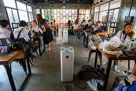 College students use air purifiers to reduce air pollution at a learning space of the faculty of Mass Communication in Chiang Mai University amid deteriorating air quality. Chiang Mai was still listed as the world's worst, on IQAir, a technology partner of the United Nations Environmental Programme. IQAir's city pollution rankings compare 95 global cities worldwide with measured PM2.5 data.