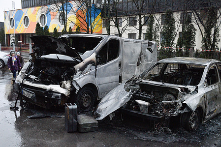 Destroyed cars seen after a missile attack. Russian troops launched a massive missile attack on critical infrastructure facilities, firing 81 missiles at various bases. It is claimed that of 48 Kh-101/Kh-555 cruise missiles launched by the Russians, the Caliber air defense forces of Ukraine destroyed 34.
Russia invaded Ukraine on 24 February 2022, triggering the largest military attack in Europe since World War II.