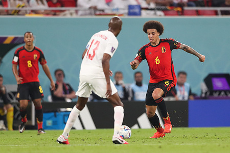 Axel Witsel (R) of Belgium in action during the FIFA World Cup Qatar 2022, Match between Belgium and Canada at Ahmad Bin Ali Stadium. Final score; Belgium 1:0 Canada.