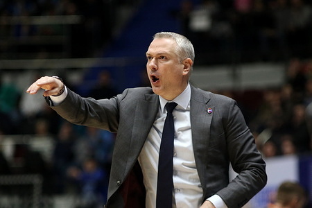 Emil Rajkovic, head coach of CSKA Moscow seen in action during the VTB United League basketball match, Second stage, between Zenit St Petersburg and CSKA Moscow at Sibur Arena. 
Final score; Zenit 69:72 CSKA Moscow