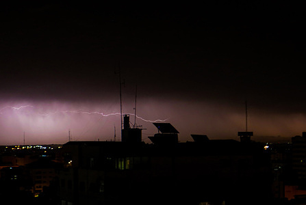 Lightning strikes during a thunderstorm in Gaza City.