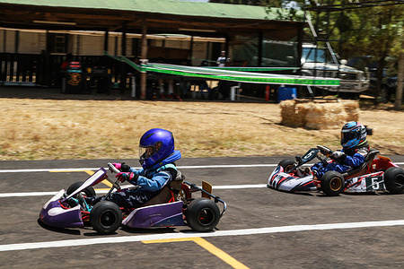 (L-R) Naiari Rio Wyles and Wilf Mulyanga Kart 6 in action during the Kenya National Karting Championship held at The Rift Valley Motors and Sports Club in Bahati.