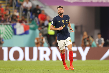 Olivier Giroud of France in action during the FIFA World Cup Qatar 2022 Match between France and Denmark at Stadium 974. Final score: France 2:1 Denmark.