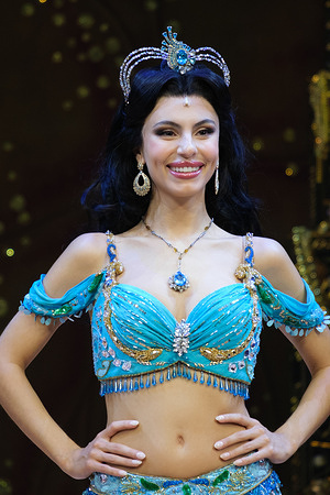 Jana Gomez performs during the musical 'Aladdin', at the Teatro Coliseum de Madrid.