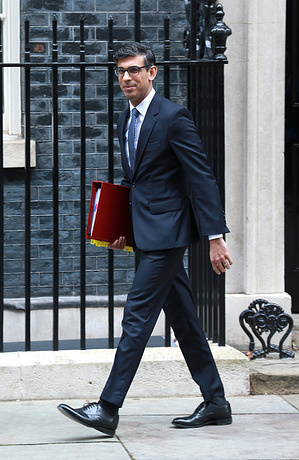 UK Prime Minister Rishi Sunak leaves 10 Downing Street to attend Prime Ministers Questions in London.