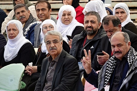 Mithat Sancar (Second from the left), Co-Leader of the Peoples' Democratic Party HDP, is seen during the Nawroz celebration held in Diyarbakir. The HDP (Peoples' Democratic Party), supported by a large part of the Kurds in Turkey, will enter the presidential and parliamentary elections to be held on May 14 with the newly founded Green Left Party. The emblems of the two parties are the same. HDP Co-Leader Mithat Sancar announced in Ankara that the HDP's closure case was ongoing at the Constitutional Court and that they had taken this decision in response to the possibility that their party would be closed. HDP Co-Leader Pervin Buldan also said in a statement today that they will not put up a candidate against President Recep Tayyip Erdogan and will support the opposition bloc that will fight against Erdogan.