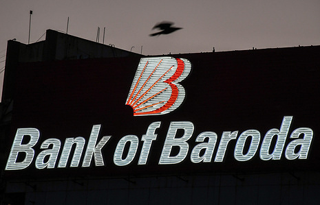 Bank of Baroda logo in Mumbai. Bank of Baroda is one of the largest nationalized banks in India having office subsidiaries in 21 countries across the world.
