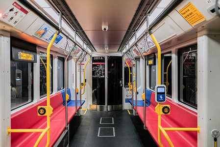One of the subway cars on the Central Subway T Lane, featuring a futuristic design and state-of-the-art technology to provide a comfortable and efficient transit experience for riders.