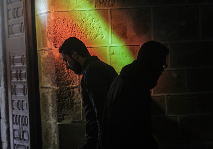Palestinian men walk in the Omari Mosque on the first day of the fasting month of Ramadan in Gaza City. Muslims all over the world celebrate the holy month of Ramadan by refraining from eating, drinking, and sexual practices during the period between sunrise and sunset. Ramadan is the ninth month in the Islamic calendar, and it is believed that the first verse of the Qurían was revealed during its last ten nights.