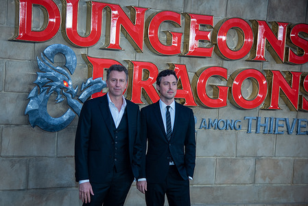 Director Jonathan Goldstein and Producer John Francis Daley attend the UK Premiere of Dungeons & Dragons - Honour Among Thieves at Cineworld Leicester Square.