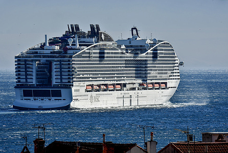 The MSC World Europa cruise liner leaves the French Mediterranean port of Marseille.