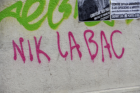 (EDITOR'S NOTE : Image contains profanity)
A slogan reading "fuck the anti-crime brigade" (BAC) against the police is tagged on a wall in Marseille.