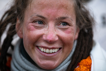 Norwegian climber Kristin Harila smiles upon her arrival at Tribhuvan International Airport after becoming the fastest woman climber to summit all the 14 eight-thousander mountains. On reaching the summit of Cho Oyu on May 3rd, Norwegian climber Kristin Harila, 37, officially became the fastest woman to summit all 14 eight-thousander peaks. It took her 12 months and five days to achieve the feat.
