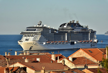 The passenger cruise ship MSC Grandiosa arrives at the French Mediterranean port of Marseille.