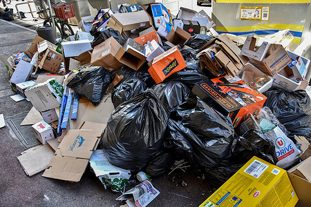 Rubbish are seen on a sidewalk rue de la Loge in Marseille.