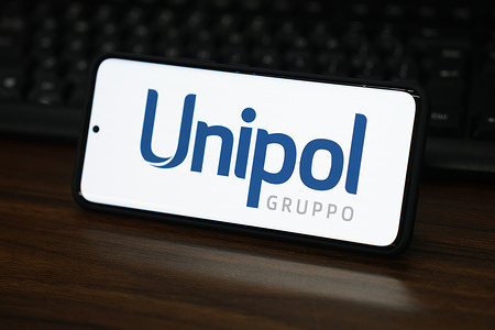 In this photo illustration, the Unipol Group logo is displayed on the screen of a smartphone.