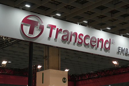 A logo of Transcend, Taiwanese company who manufactures and distributes memory products seen at COMPUTEX 2023 in Taipei. The 2023 edition of COMPUTEX runs from 30 May to 02 June 2023 and gathers over 1,000 exhibitors from 26 different countries with 3000 booths to display their latest products and to sign orders with foreign buyers.