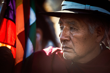 An indigenous protester is seen during a demonstration on the occasion of "La Pachamama," or Mother Earth Day. Indigenous leaders from the province of Jujuy protest against the provincial constitutional reform, which they claim is an attempt against their ancestral rights to lands that the state aims to use for lithium mining. Protests were made during the celebrations of "La Pachamama," or Mother Earth Day in Buenos Aires.