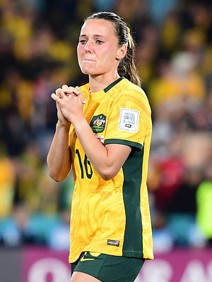 Hayley Emma Raso of the Australia women soccer team is seen during the FIFA Women's World Cup 2023 match between Australia and England held at the Stadium Australia in Sydney. Final score England 3:1 Australia