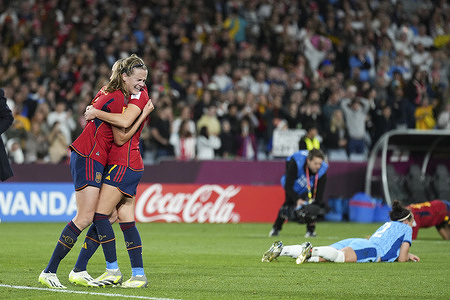 Alexia Putellas (L1) and Irene Guerrero (L2) of Spain celebrate after winning the Women's World Cup 2023 Final game between Spain and England at Accor Stadium. Final scores, Spain 1:0 England