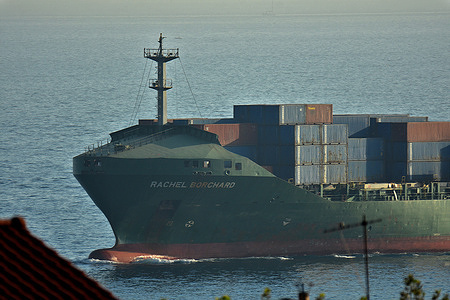 The container ship Rachel Borchard arrives at the French Mediterranean port of Marseille.