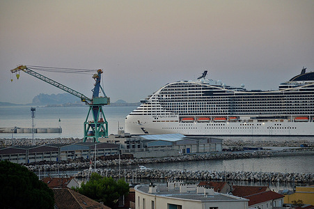 The passenger cruise ship MSC World Europa arrives at the French Mediterranean port of Marseille.