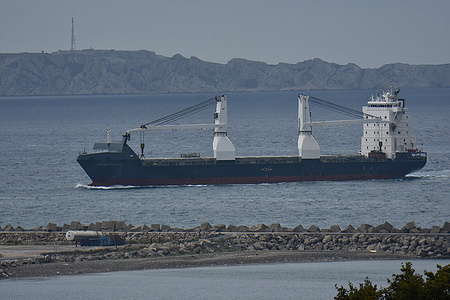 The solid bulk carrier ship Koga Ranger arrives at the French Mediterranean port of Marseille.