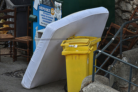 A mattress is seen abandoned on a sidewalk in Marseille. Almost everywhere in Marseille, mattresses infected with bedbugs are abandoned on public roads.