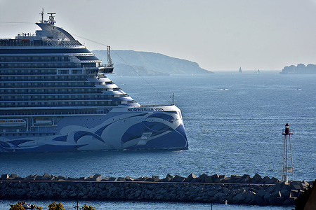 The liner Norwegian Viva cruise ship leaves the French Mediterranean port of Marseille.