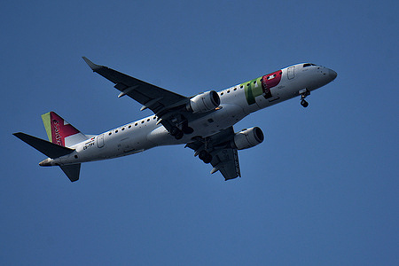 A TAP Air Portugal plane arrives at Marseille Provence Airport.