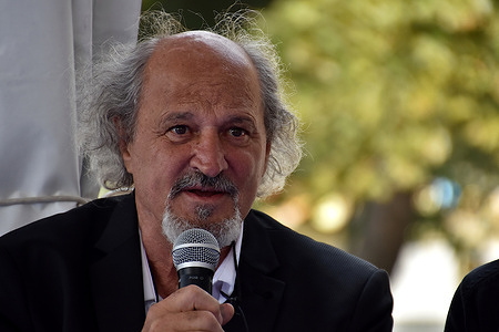 Richard Martin is seen speaking during the Estaque International Festival of Caricature, Press Drawing, and Satire (FIDEP) in Marseille.