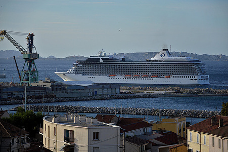 The passenger cruise ship Riviera arrives at the French Mediterranean port of Marseille.